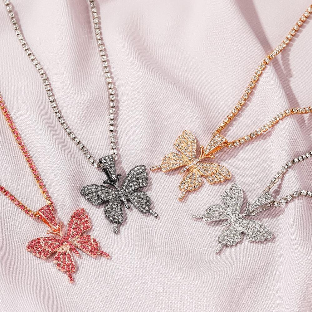 Shiny Crystal Butterfly Necklace